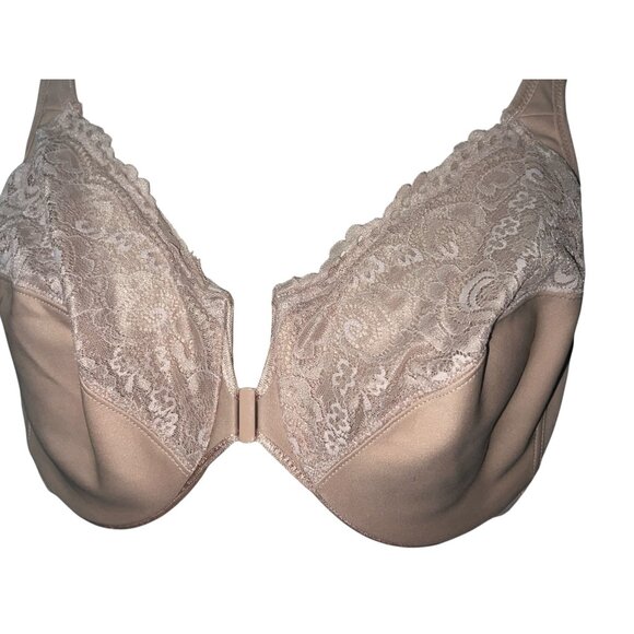 Glamorise Womens Front-Closure Wonderwire Lace Support Bra Size 46C in Soft Beig - Picture 6 of 6